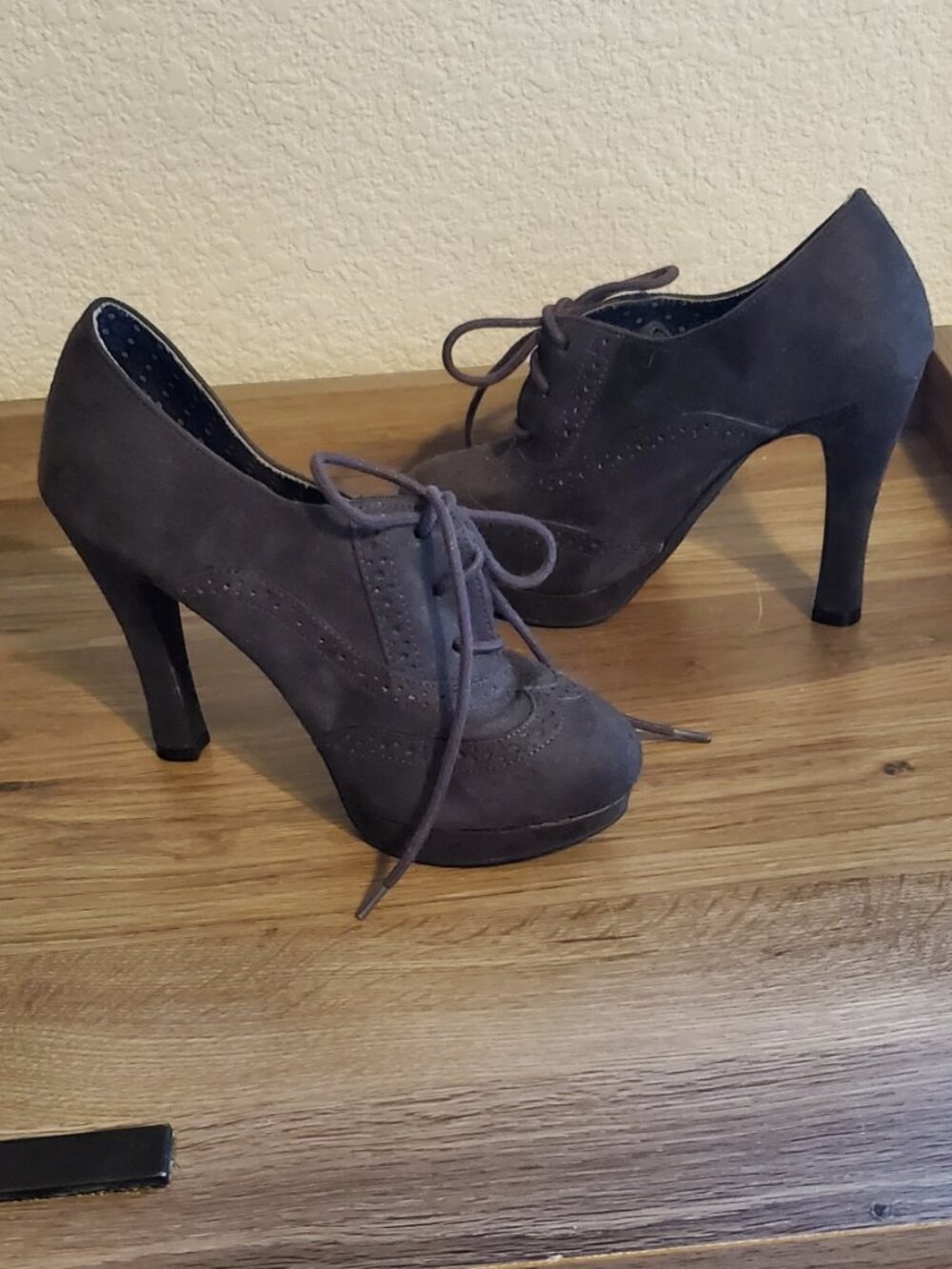Fioni Suede Oxford Lace-Up Heels